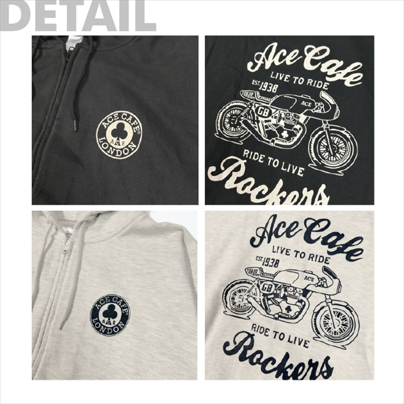 ACE CAFE ZIP Hoodie "Live to Ride"