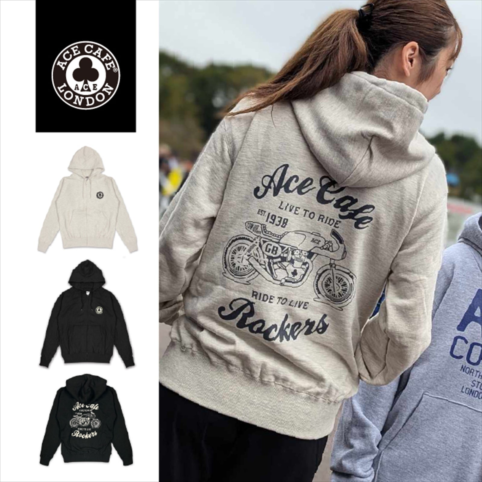 ACE CAFE ZIP Hoodie "Live to Ride"
